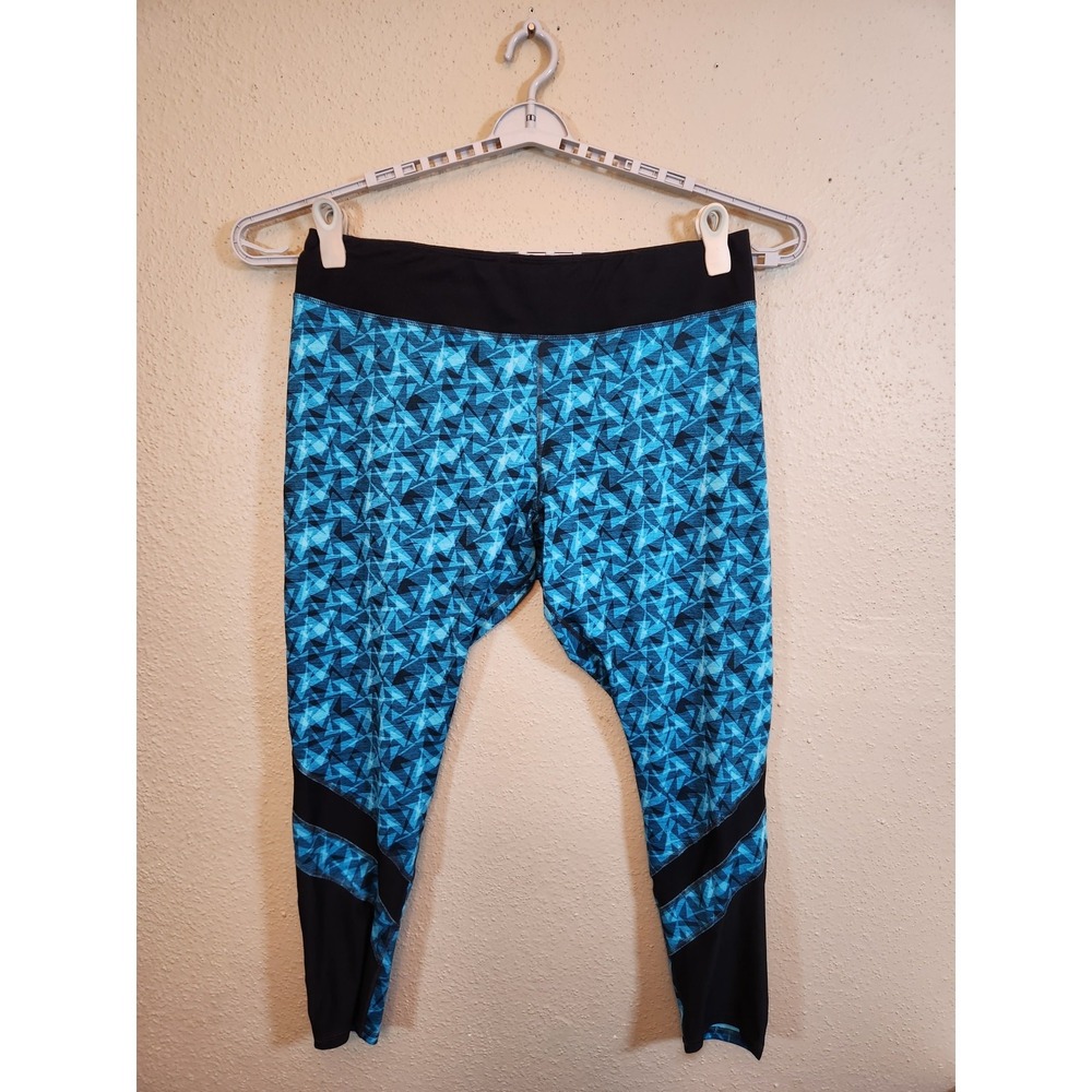 JMS Womens 3X Blue Geometric Active Leggings Mesh Panel Cropped Workout Pants